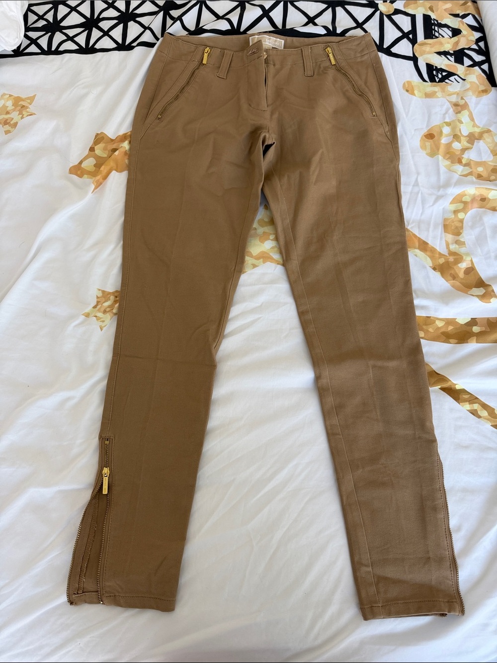 Michael Kors Tan Skinny Zip-Accent Pants